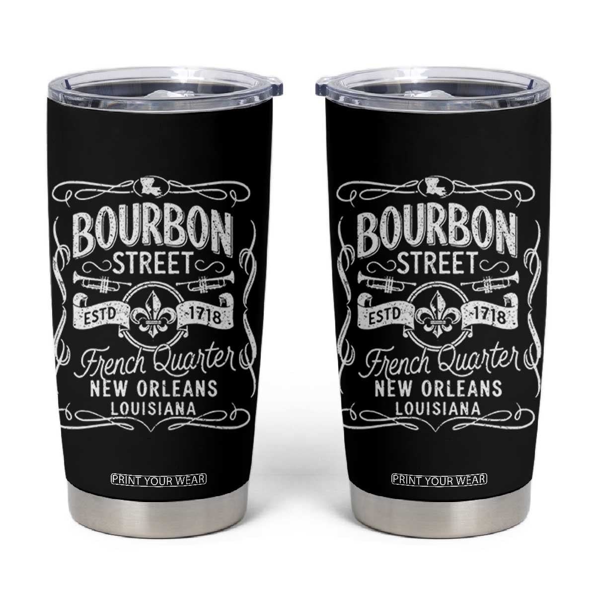 Bourbon Street French Quarter New Orleans Vintage Scrollwork Tumbler Cup TS11 Black Print Your Wear