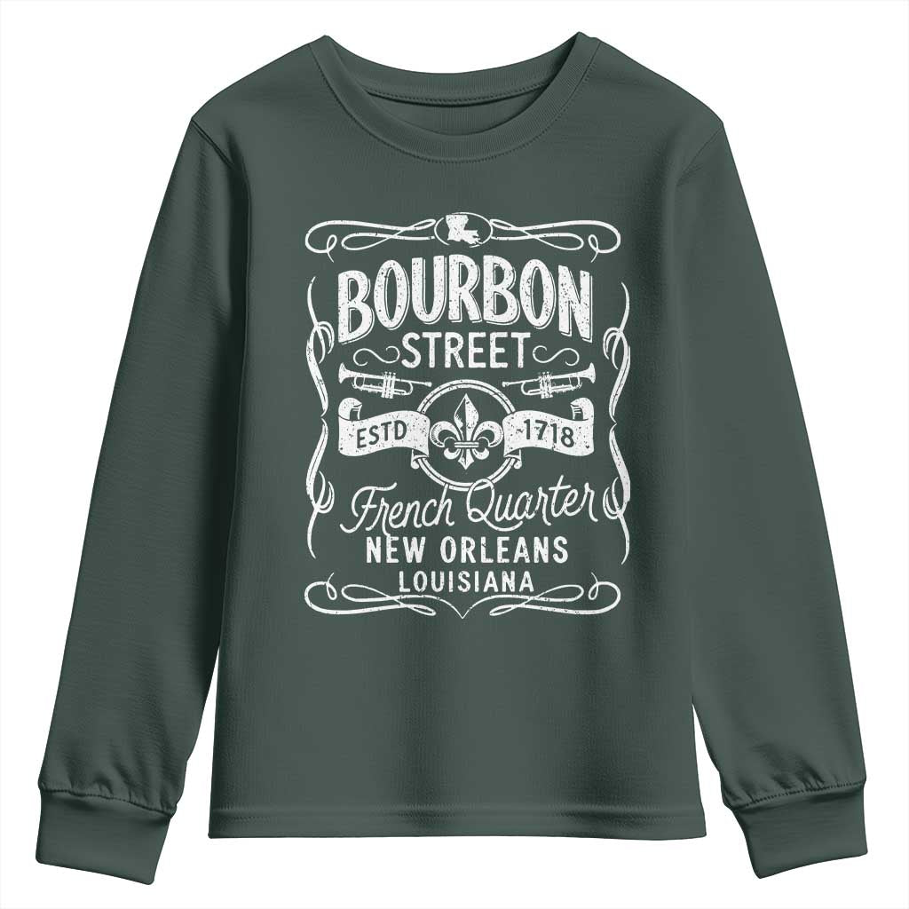 Bourbon Street French Quarter New Orleans Vintage Scrollwork Youth Sweatshirt TS11 Dark Forest Green Print Your Wear
