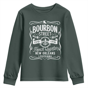 Bourbon Street French Quarter New Orleans Vintage Scrollwork Youth Sweatshirt TS11 Dark Forest Green Print Your Wear