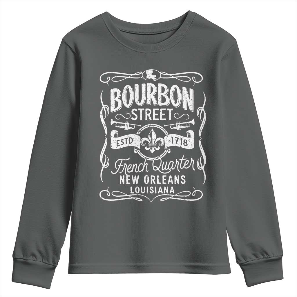 Bourbon Street French Quarter New Orleans Vintage Scrollwork Youth Sweatshirt TS11 Dark Heather Print Your Wear
