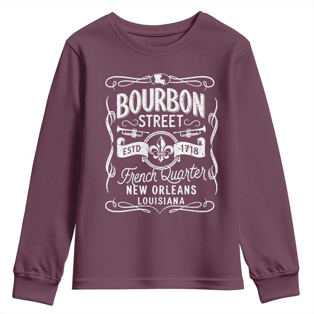 Bourbon Street French Quarter New Orleans Vintage Scrollwork Youth Sweatshirt TS11 Maroon Print Your Wear