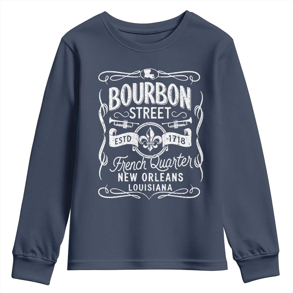 Bourbon Street French Quarter New Orleans Vintage Scrollwork Youth Sweatshirt TS11 Navy Print Your Wear
