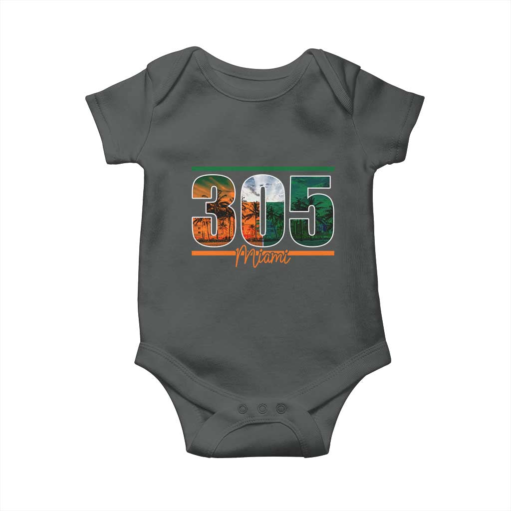 305 Miami Baby Onesie Area Code Florida FL Vintage Palm Trees TS11 Dark Heather Print Your Wear