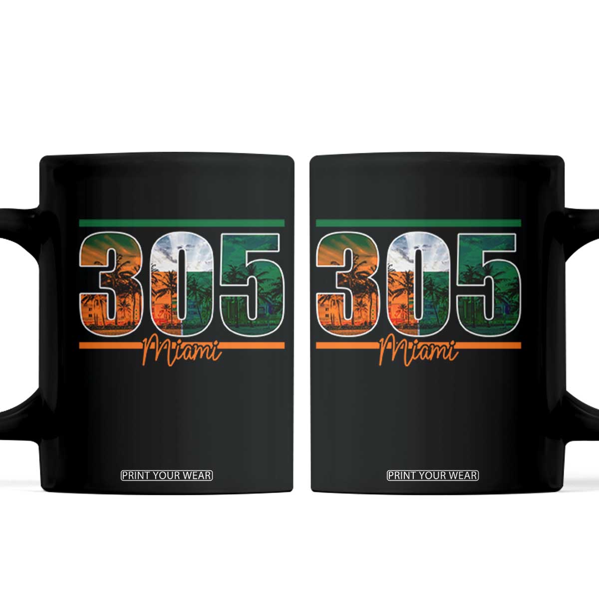 305 Miami Coffee Mug Area Code Florida FL Vintage Palm Trees TS11 Black Print Your Wear
