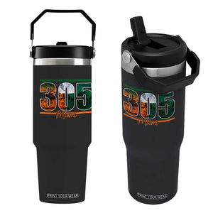305 Miami Flip Straw Tumbler Area Code Florida FL Vintage Palm Trees TS11 One Size: 30 oz Black Print Your Wear