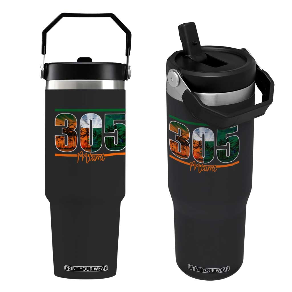 305 Miami Flip Straw Tumbler Area Code Florida FL Vintage Palm Trees TS11 One Size: 30 oz Black Print Your Wear