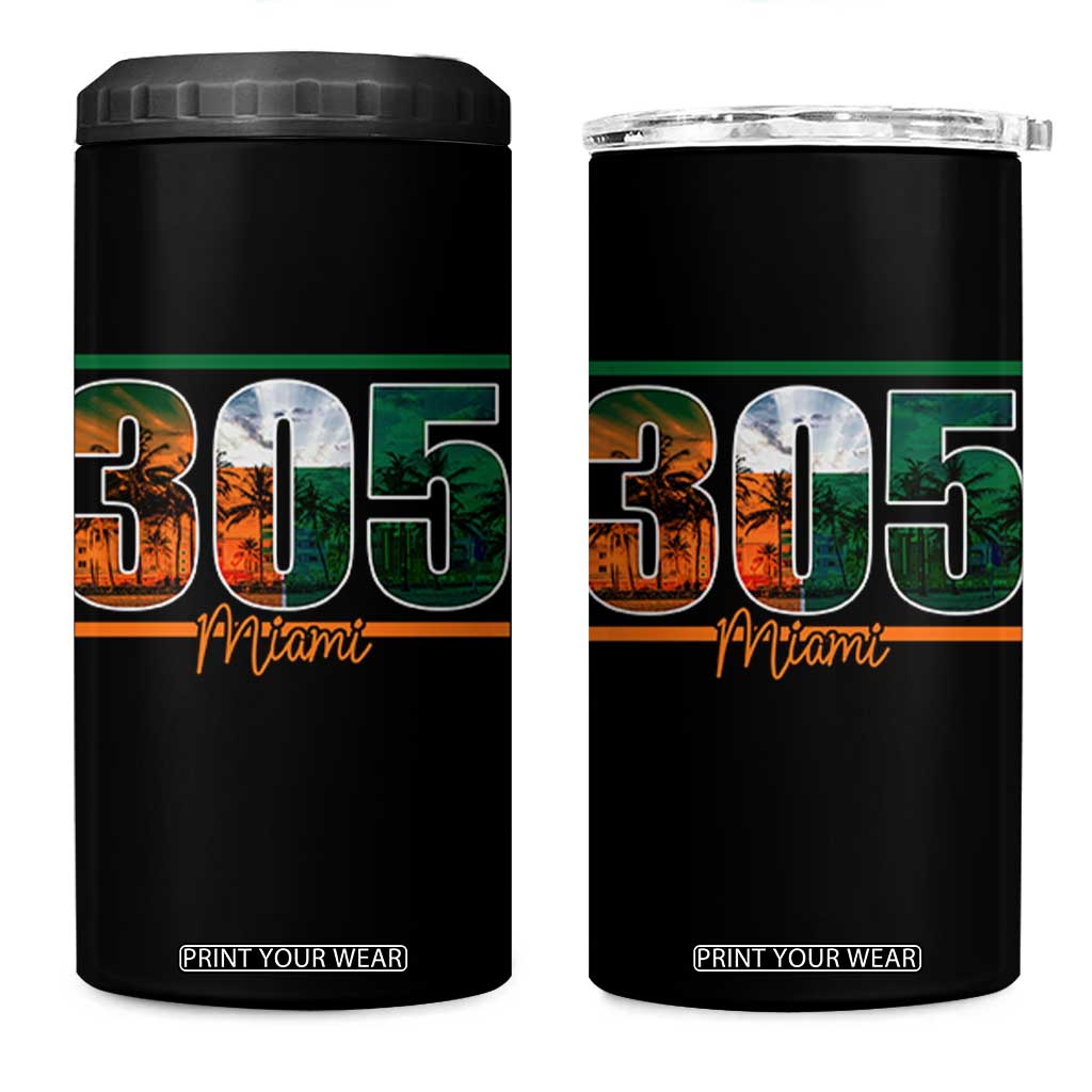 305 Miami 4 in 1 Can Cooler Tumbler Area Code Florida FL Vintage Palm Trees TS11 One Size: 16 oz Black Print Your Wear