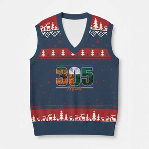 305 Miami V-Neck Knit Sweater Vest Area Code Florida FL Vintage Palm Trees TS11 Navy Red Print Your Wear