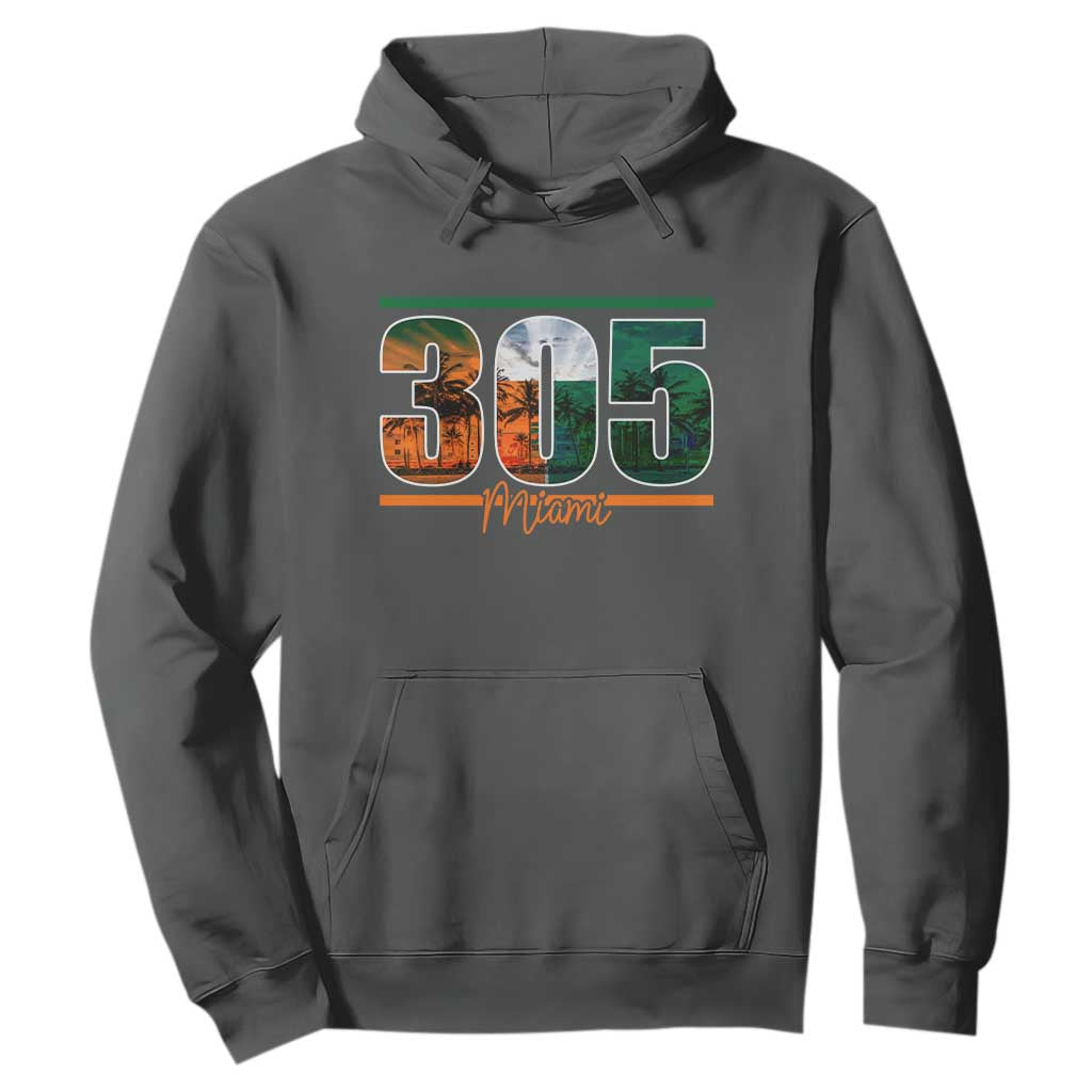 305 Miami Hoodie Area Code Florida FL Vintage Palm Trees TS11 Dark Heather Print Your Wear