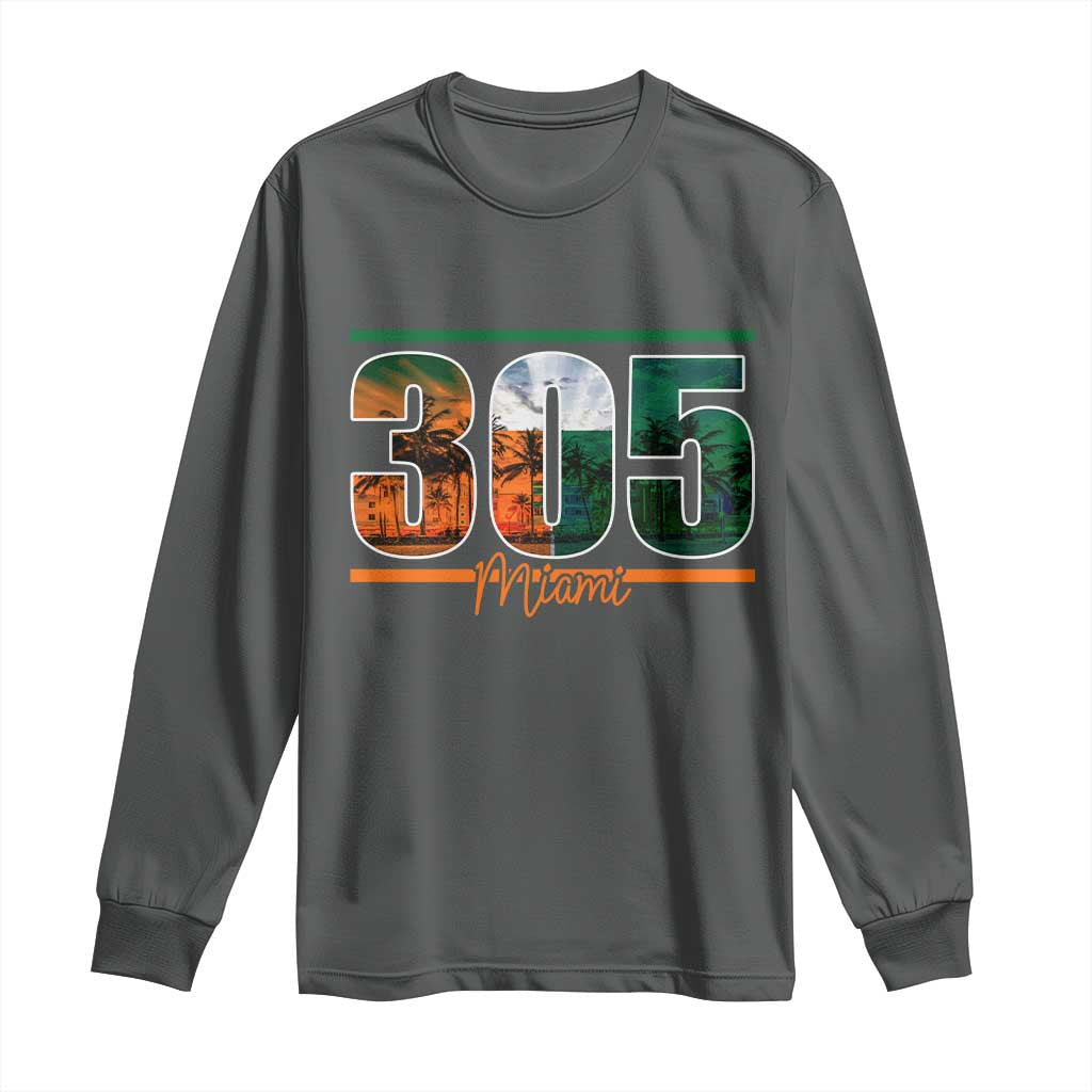 305 Miami Long Sleeve Shirt Area Code Florida FL Vintage Palm Trees TS11 Dark Heather Print Your Wear