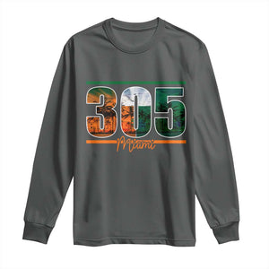 305 Miami Long Sleeve Shirt Area Code Florida FL Vintage Palm Trees TS11 Dark Heather Print Your Wear