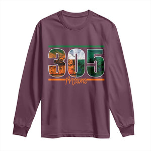 305 Miami Long Sleeve Shirt Area Code Florida FL Vintage Palm Trees TS11 Maroon Print Your Wear