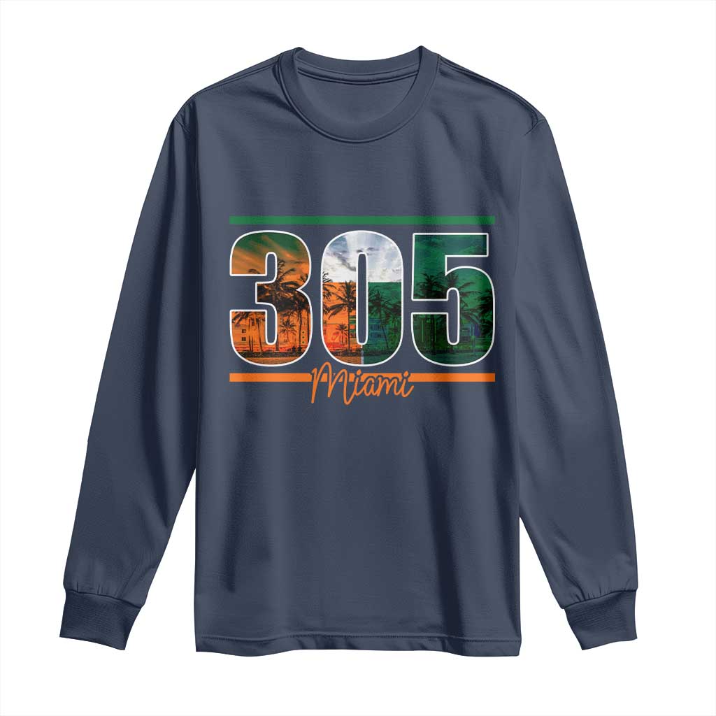 305 Miami Long Sleeve Shirt Area Code Florida FL Vintage Palm Trees TS11 Navy Print Your Wear