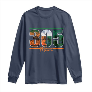 305 Miami Long Sleeve Shirt Area Code Florida FL Vintage Palm Trees TS11 Navy Print Your Wear