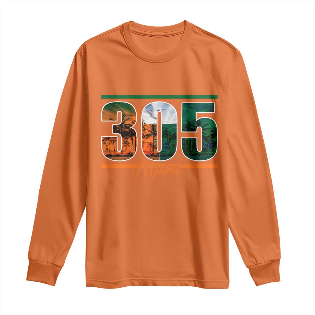 305 Miami Long Sleeve Shirt Area Code Florida FL Vintage Palm Trees TS11 Orange Print Your Wear