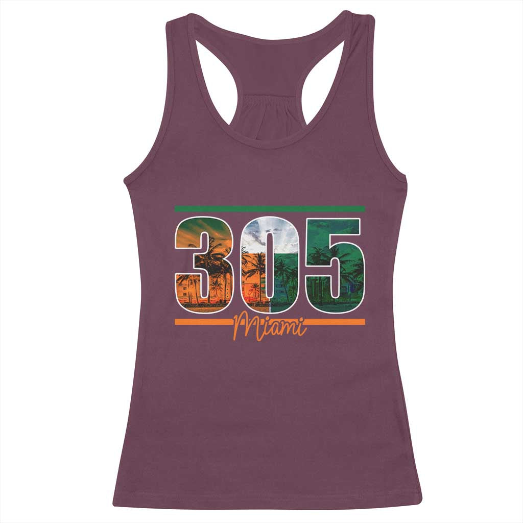 305 Miami Racerback Tank Top Area Code Florida FL Vintage Palm Trees TS11 Maroon Print Your Wear