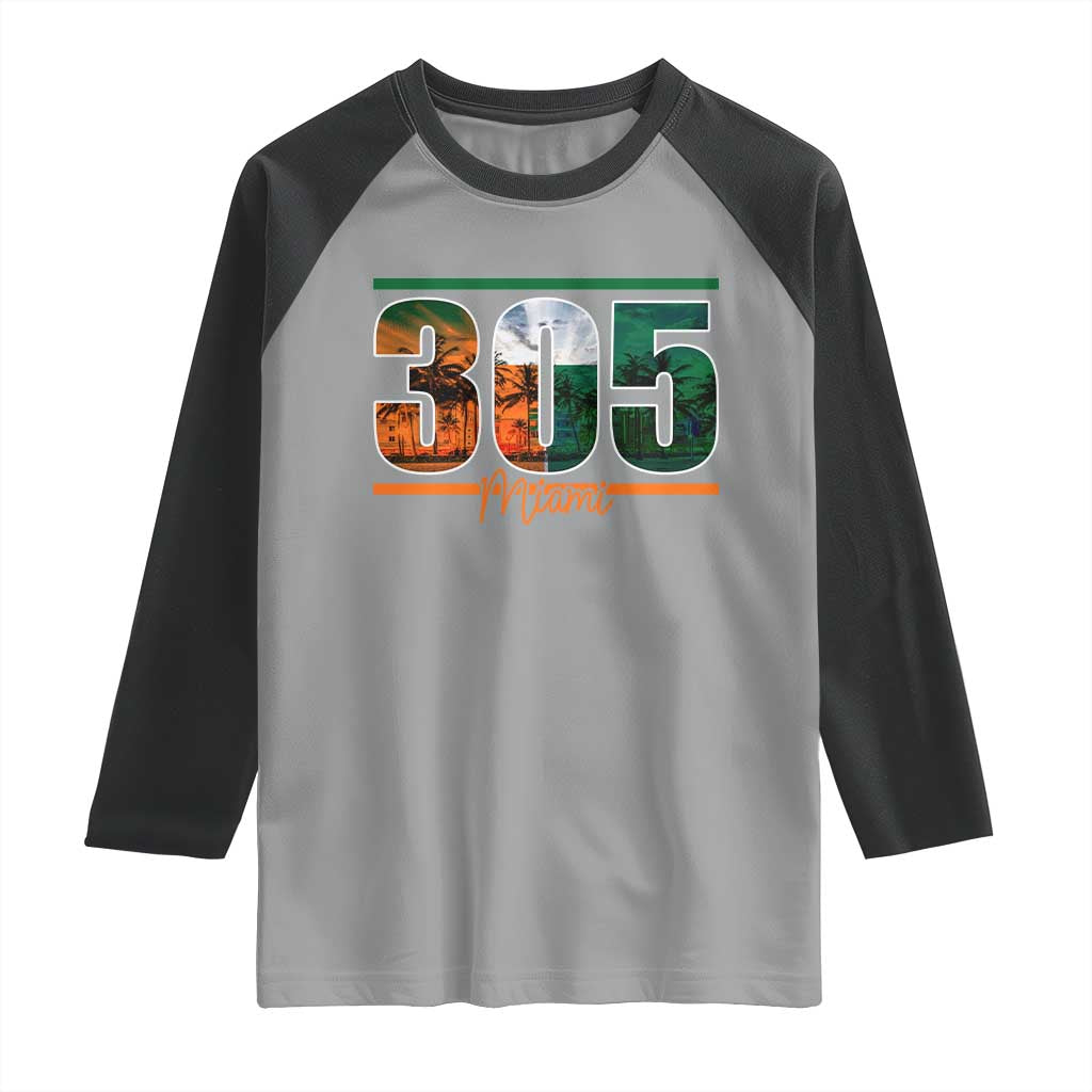 305 Miami Raglan Shirt Area Code Florida FL Vintage Palm Trees TS11 Sport Gray Black Print Your Wear