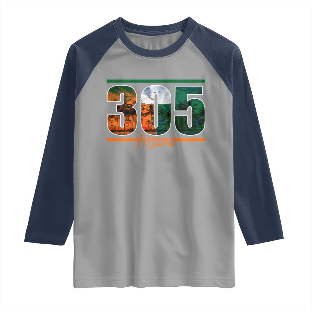 305 Miami Raglan Shirt Area Code Florida FL Vintage Palm Trees TS11 Sport Gray Navy Print Your Wear