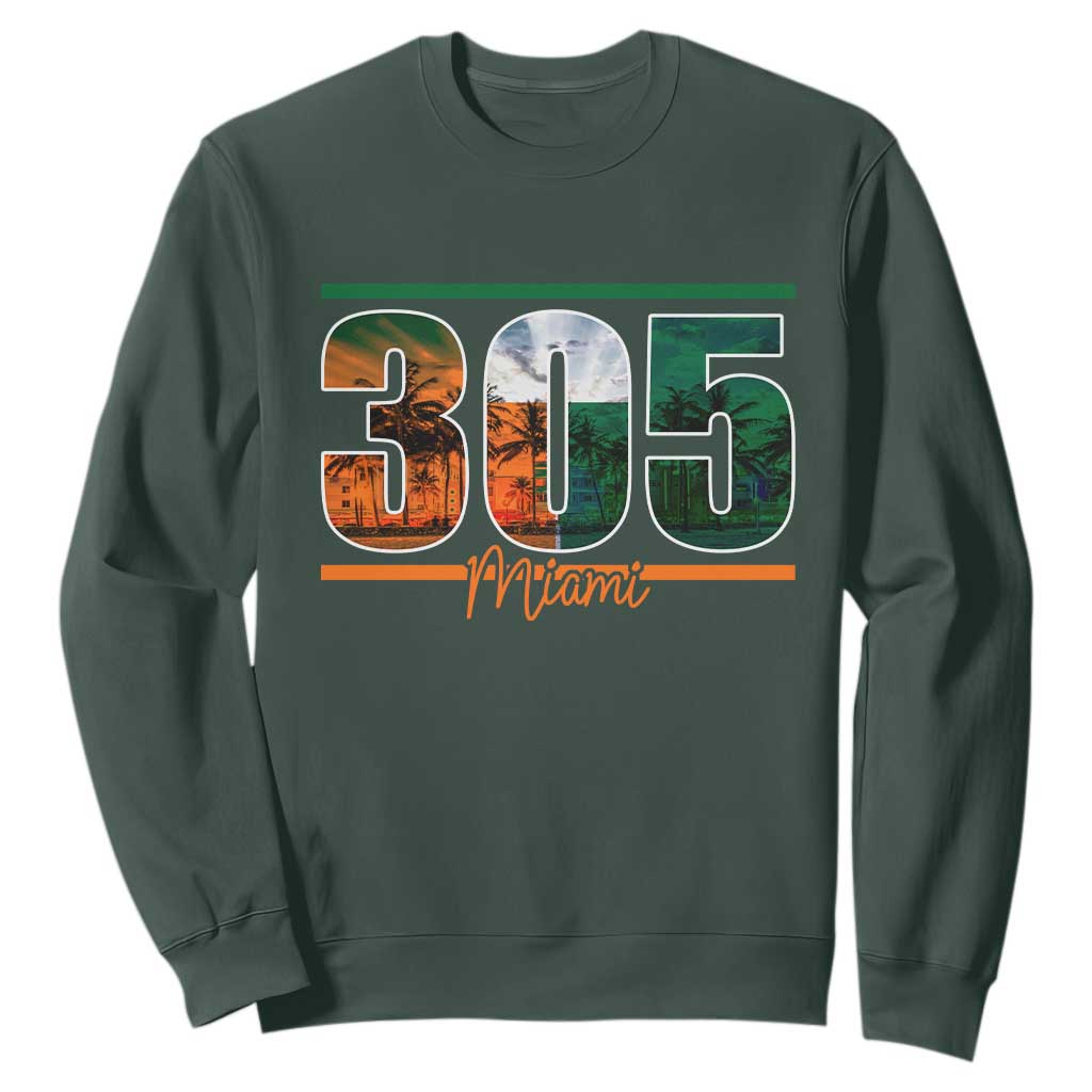 305 Miami Sweatshirt Area Code Florida FL Vintage Palm Trees TS11 Dark Forest Green Print Your Wear