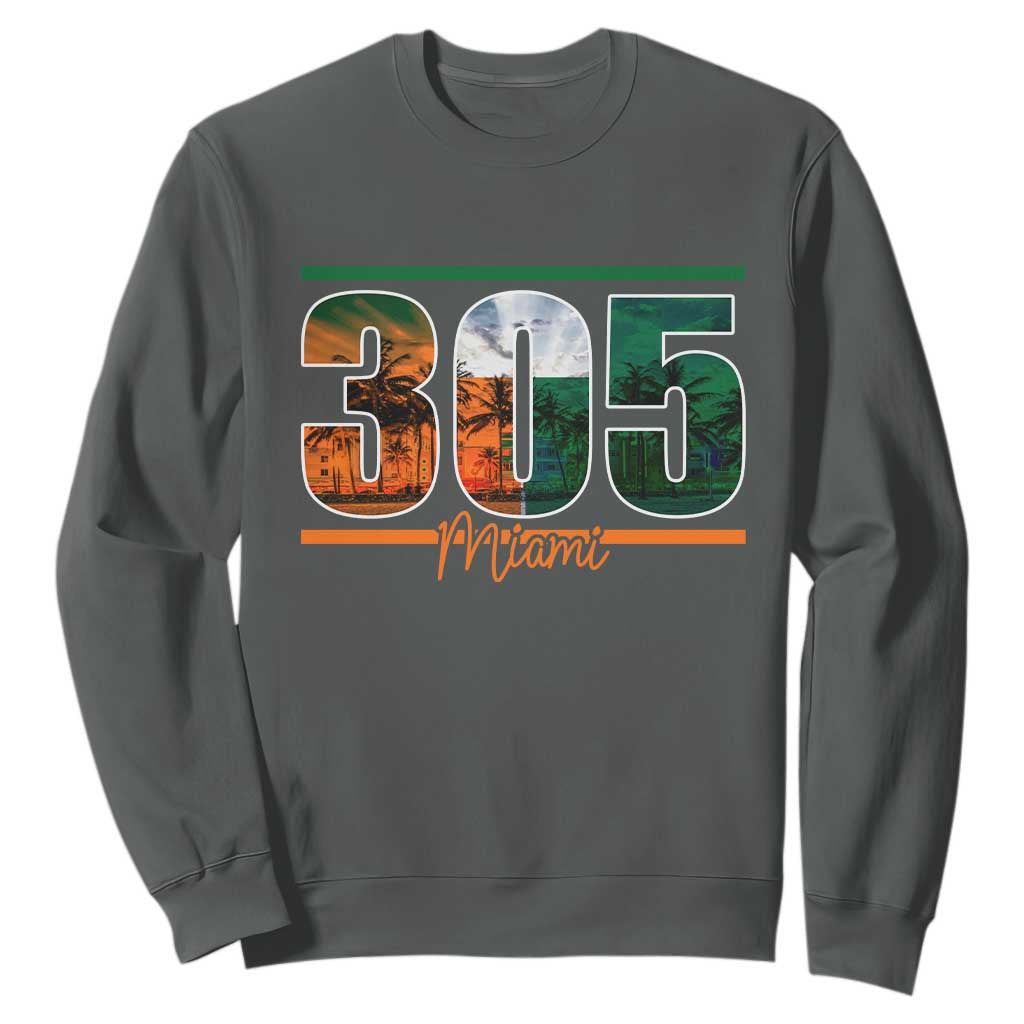 305 Miami Sweatshirt Area Code Florida FL Vintage Palm Trees TS11 Dark Heather Print Your Wear