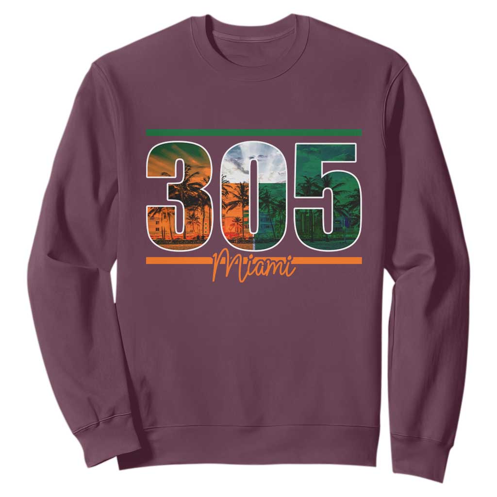305 Miami Sweatshirt Area Code Florida FL Vintage Palm Trees TS11 Maroon Print Your Wear