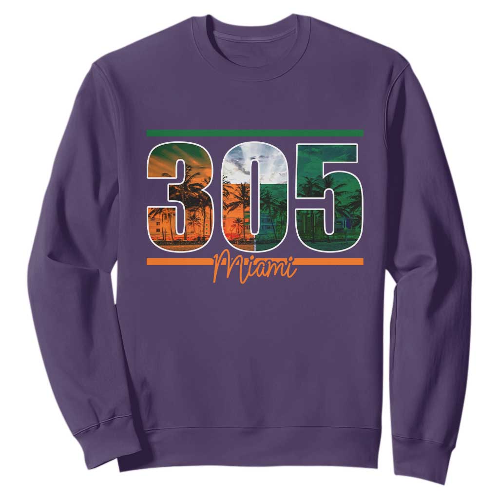 305 Miami Sweatshirt Area Code Florida FL Vintage Palm Trees TS11 Purple Print Your Wear