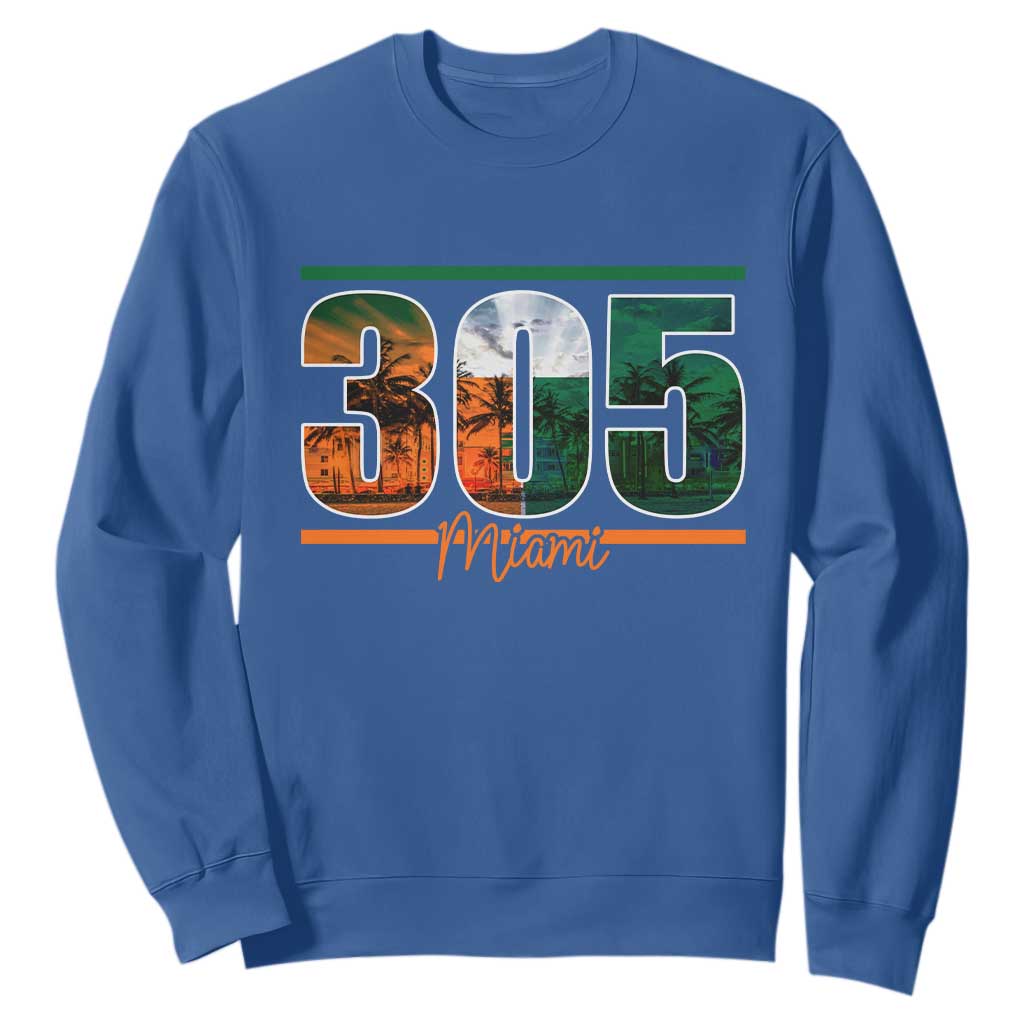 305 Miami Sweatshirt Area Code Florida FL Vintage Palm Trees TS11 Royal Blue Print Your Wear