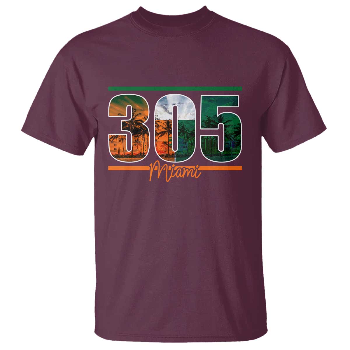 305 Miami T Shirt Area Code Florida FL Vintage Palm Trees TS11 Maroon Print Your Wear
