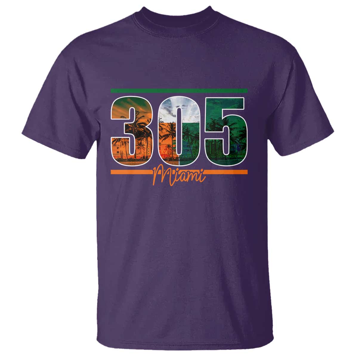 305 Miami T Shirt Area Code Florida FL Vintage Palm Trees TS11 Purple Print Your Wear