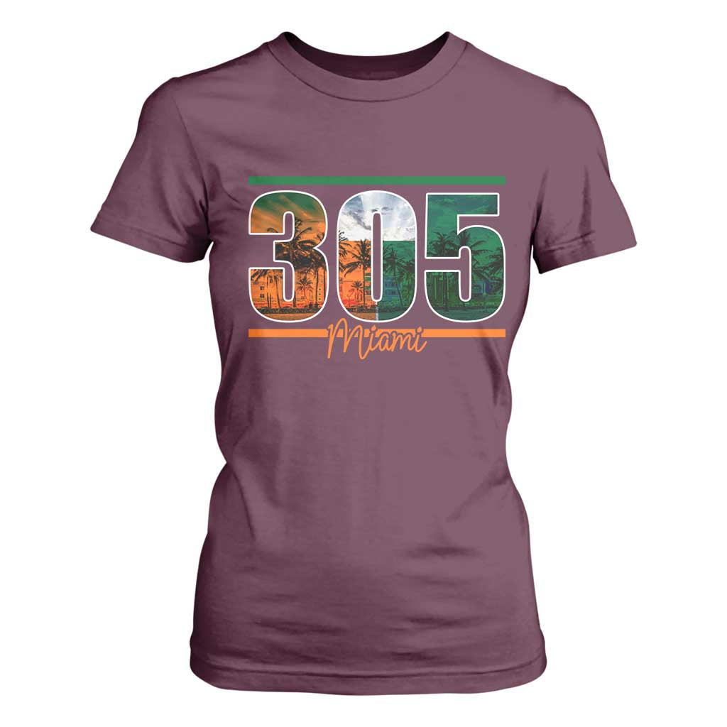 305 Miami T Shirt For Women Area Code Florida FL Vintage Palm Trees TS11 Maroon Print Your Wear