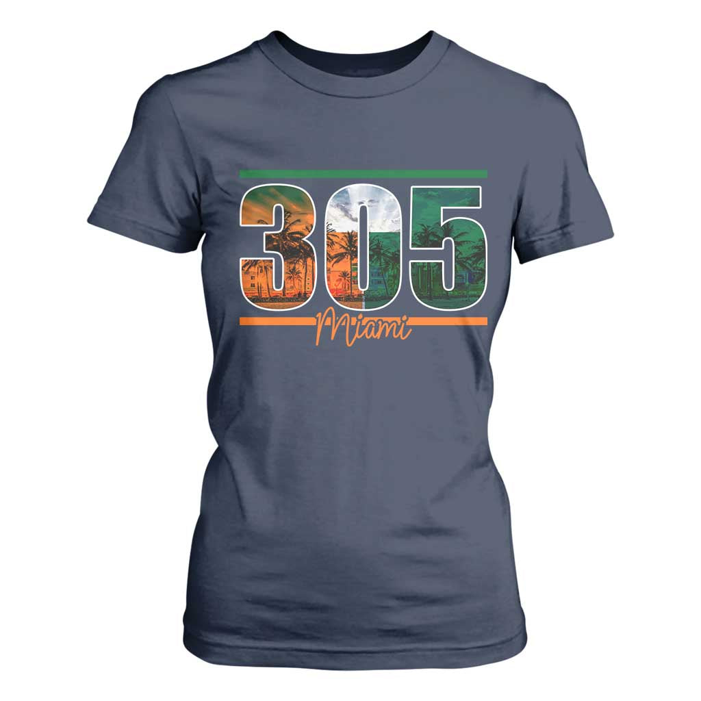 305 Miami T Shirt For Women Area Code Florida FL Vintage Palm Trees TS11 Navy Print Your Wear