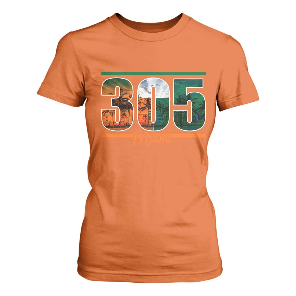 305 Miami T Shirt For Women Area Code Florida FL Vintage Palm Trees TS11 Orange Print Your Wear