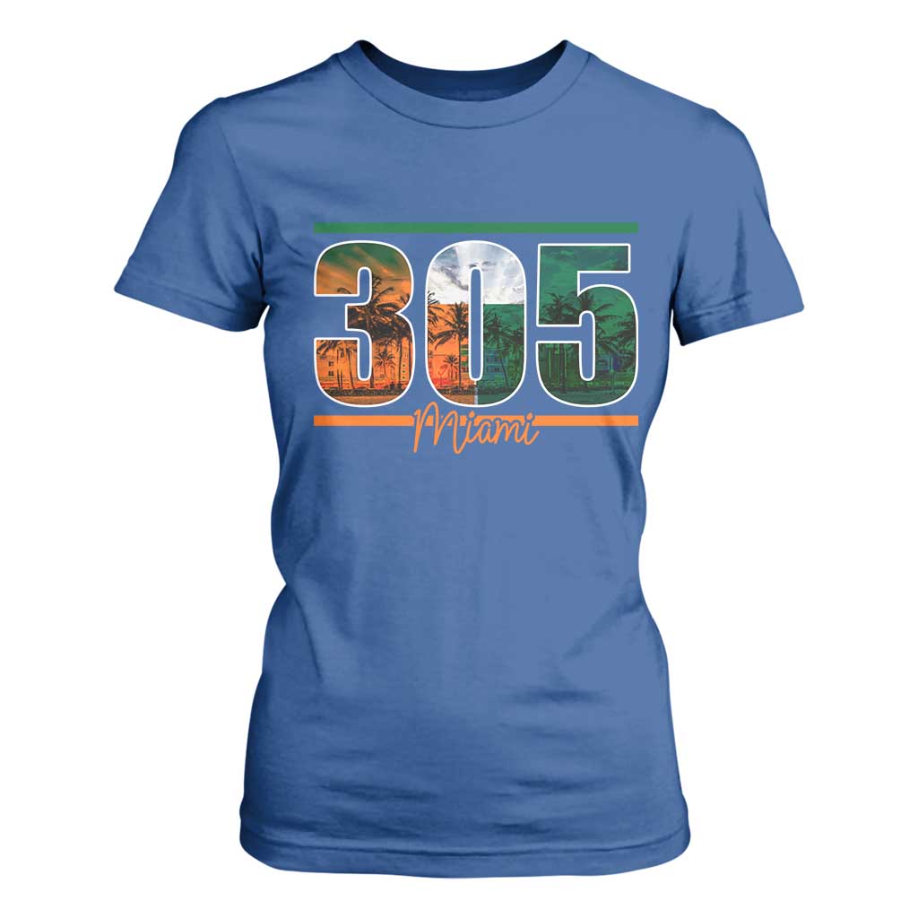 305 Miami T Shirt For Women Area Code Florida FL Vintage Palm Trees TS11 Royal Blue Print Your Wear