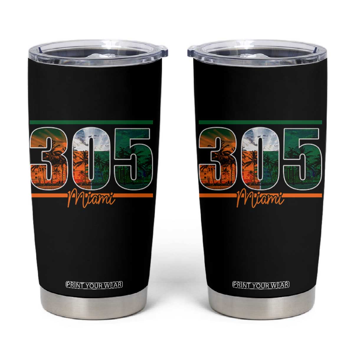 305 Miami Tumbler Cup Area Code Florida FL Vintage Palm Trees TS11 Black Print Your Wear