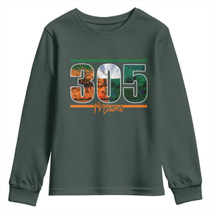 305 Miami Youth Sweatshirt Area Code Florida FL Vintage Palm Trees TS11 Dark Forest Green Print Your Wear