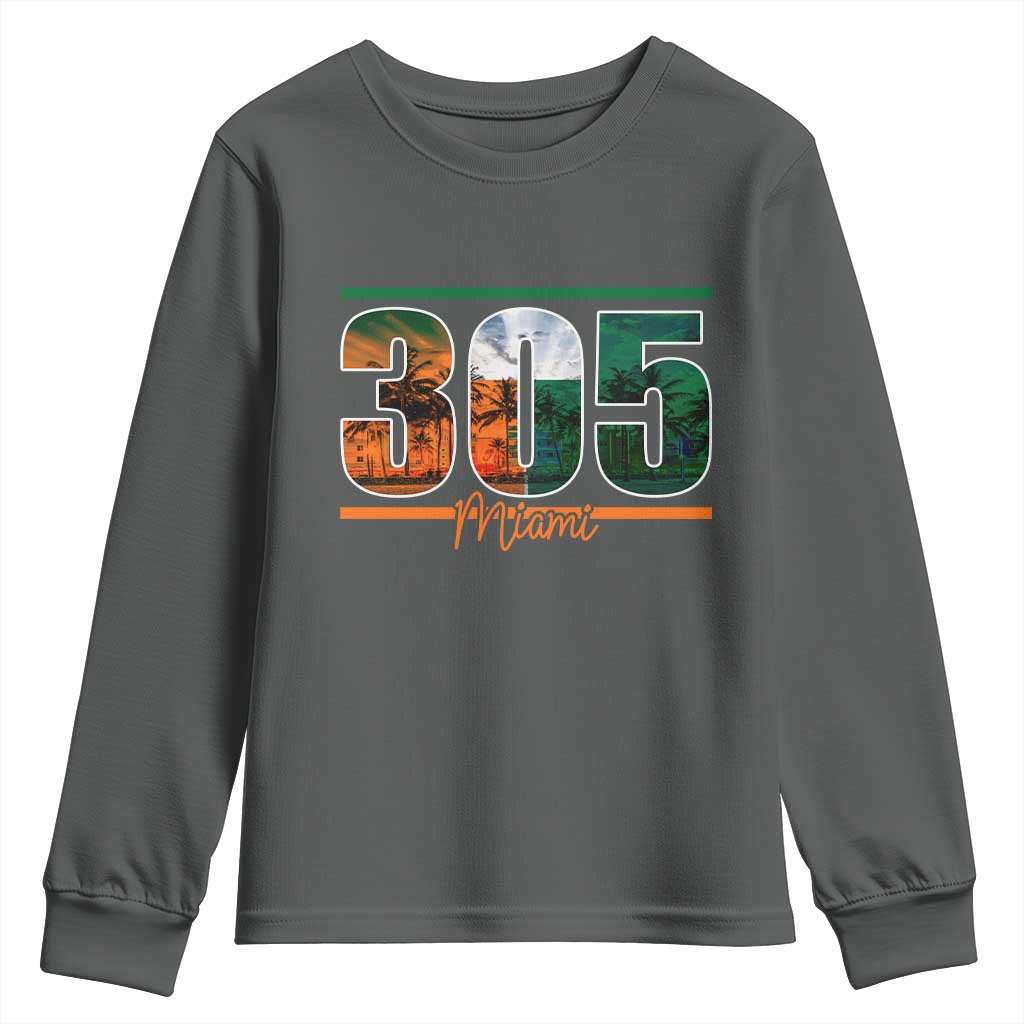 305 Miami Youth Sweatshirt Area Code Florida FL Vintage Palm Trees TS11 Dark Heather Print Your Wear
