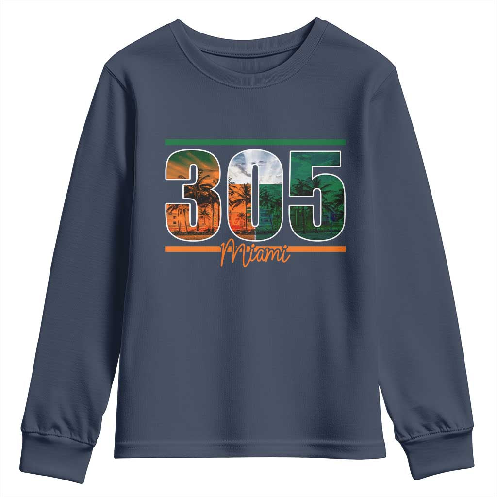 305 Miami Youth Sweatshirt Area Code Florida FL Vintage Palm Trees TS11 Navy Print Your Wear
