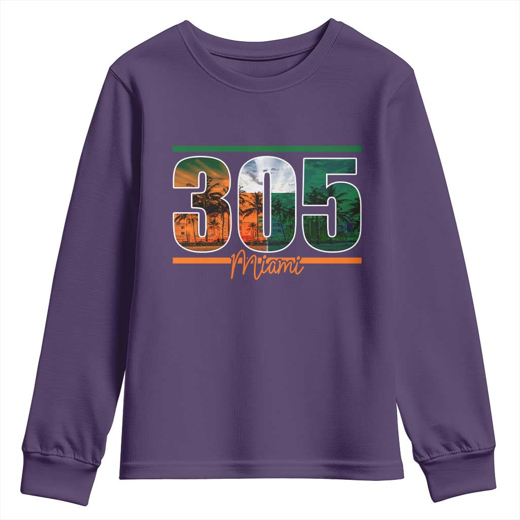 305 Miami Youth Sweatshirt Area Code Florida FL Vintage Palm Trees TS11 Purple Print Your Wear