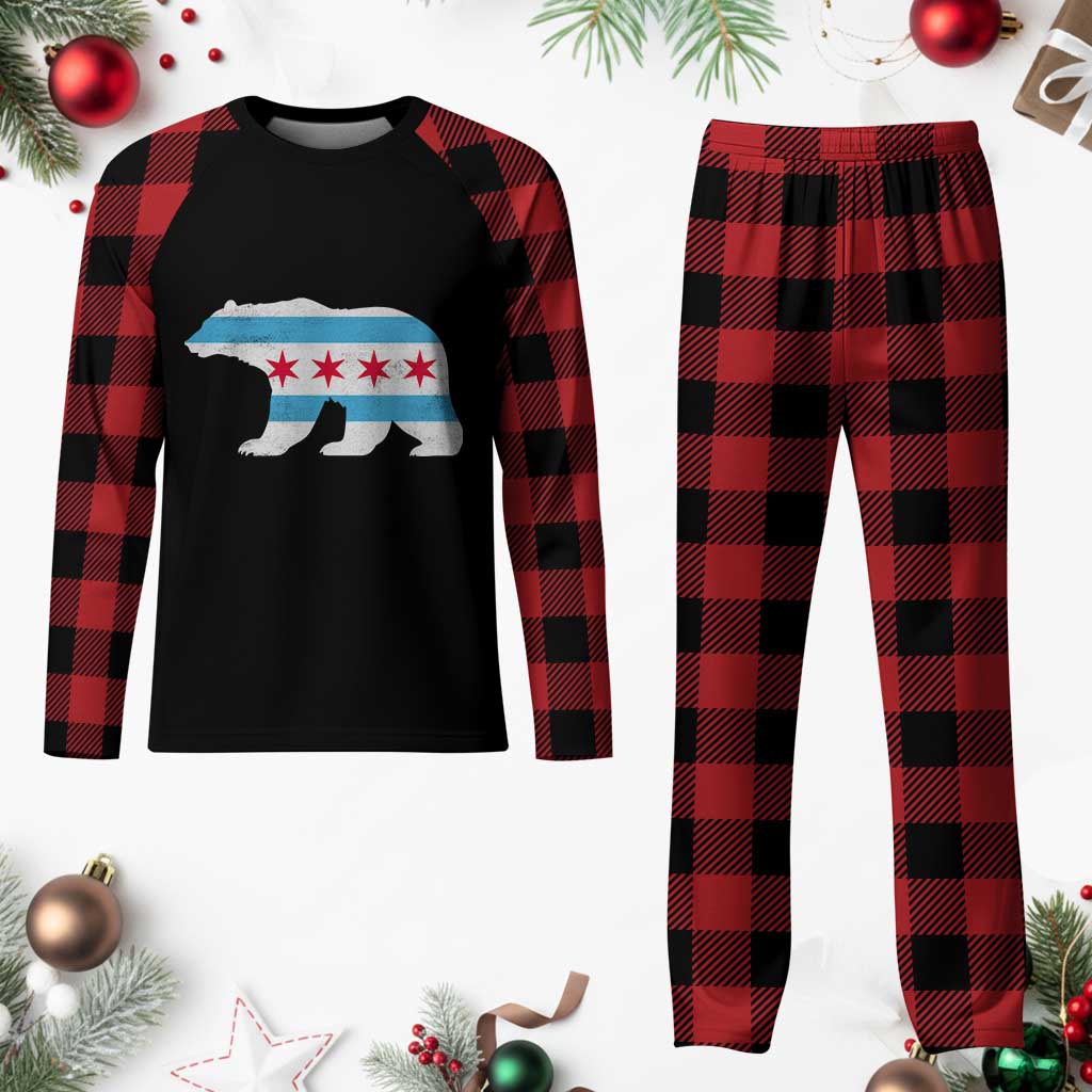 Vintage Chicago Flag Illinois State Bear Lover Plaid Pajama Set TS11 Buffalo Plaid Print Your Wear