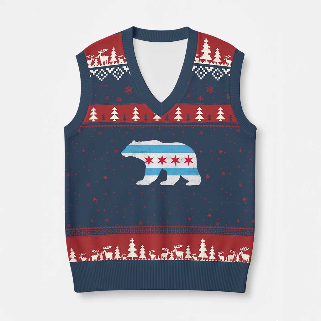 Vintage Chicago Flag Illinois State Bear Lover V-Neck Knit Sweater Vest TS11 Navy Red Print Your Wear