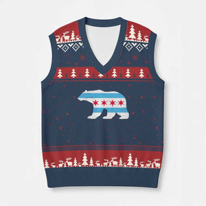 Vintage Chicago Flag Illinois State Bear Lover V-Neck Knit Sweater Vest TS11 Navy Red Print Your Wear