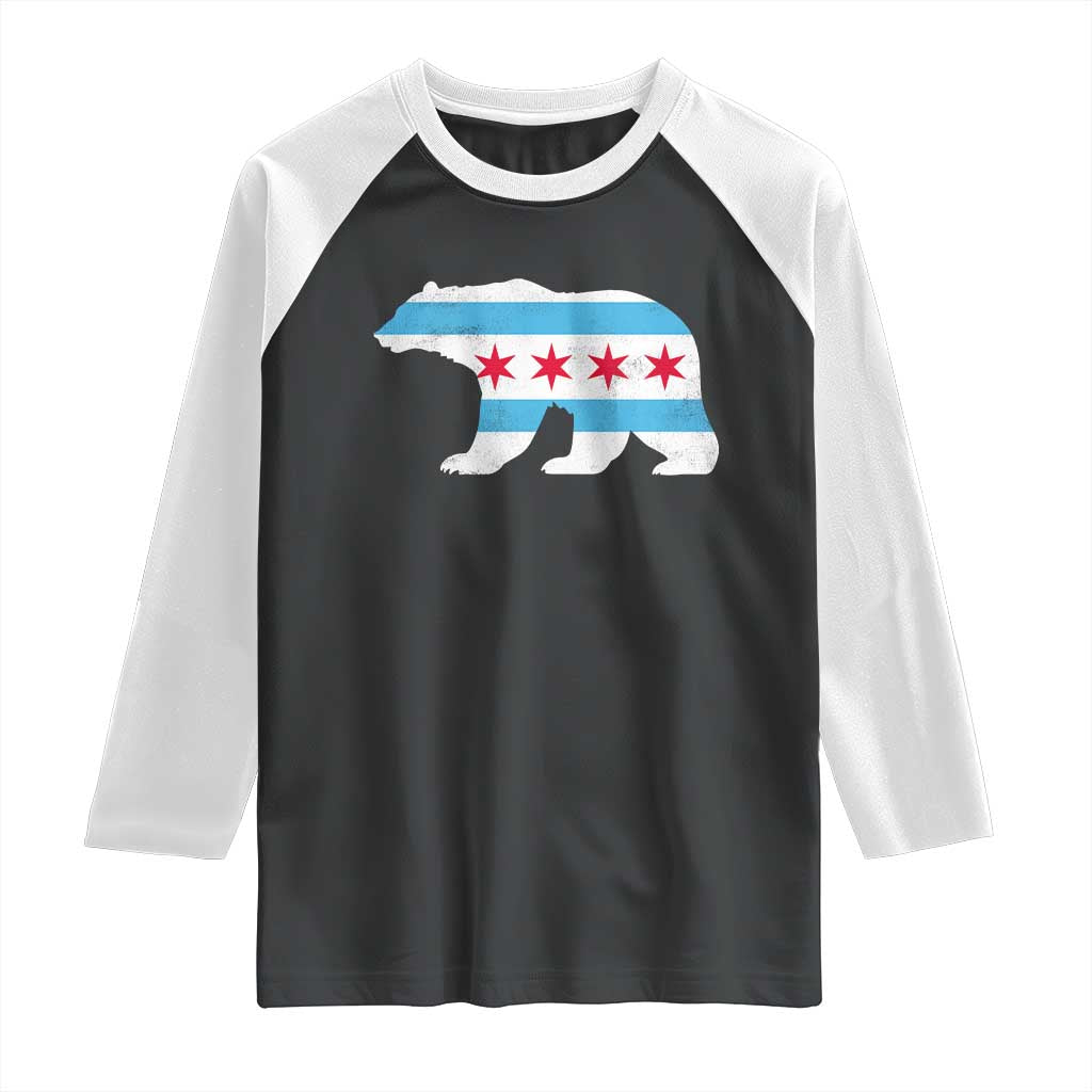 Vintage Chicago Flag Illinois State Bear Lover Raglan Shirt TS11 Black White Print Your Wear