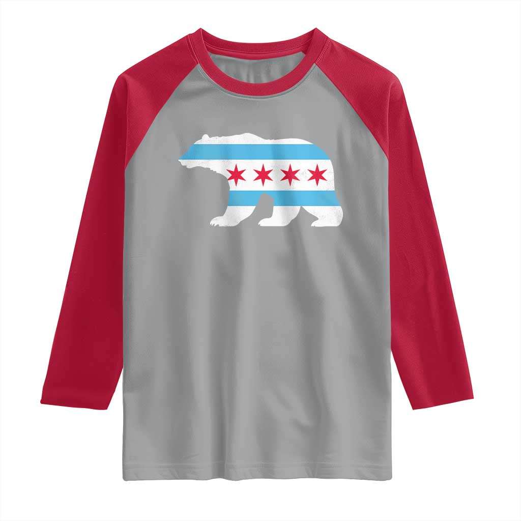 Vintage Chicago Flag Illinois State Bear Lover Raglan Shirt TS11 Sport Gray Red Print Your Wear