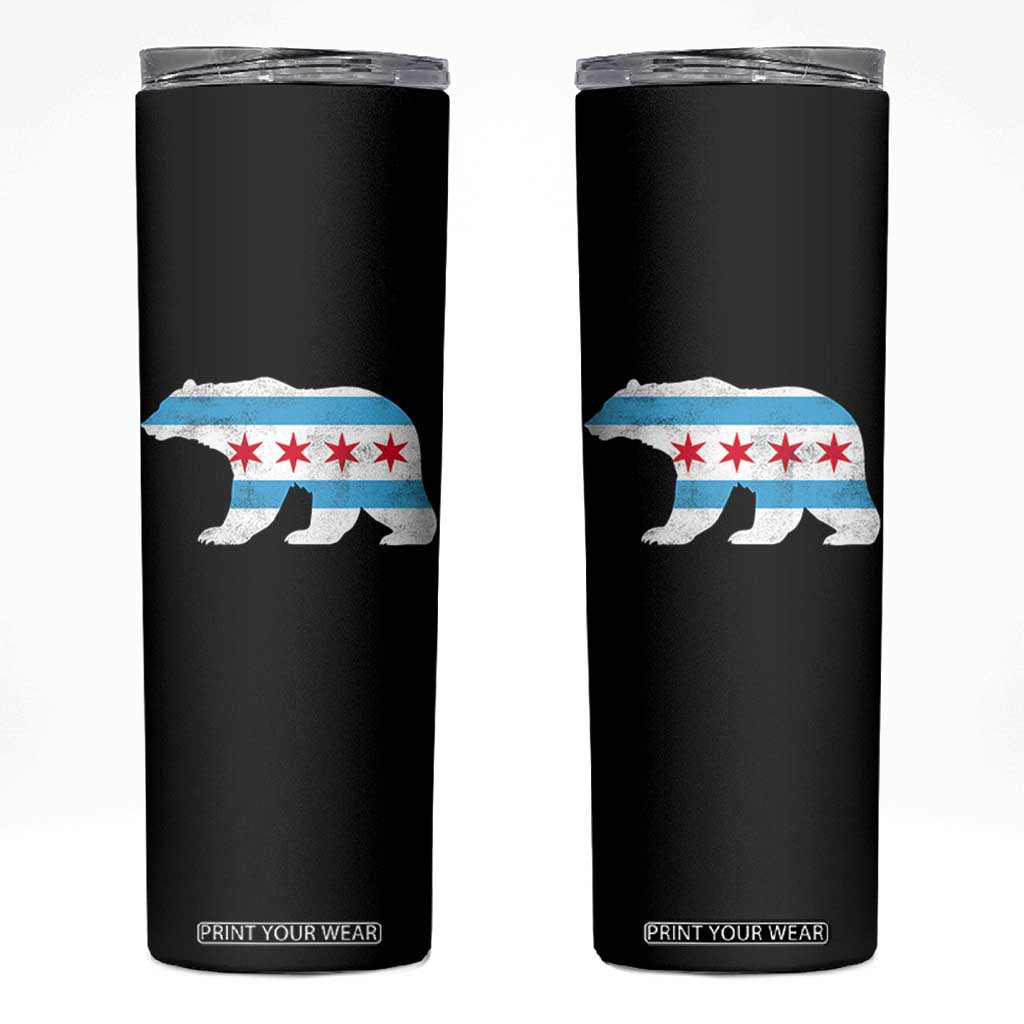 Vintage Chicago Flag Illinois State Bear Lover Skinny Tumbler TS11 Black Print Your Wear