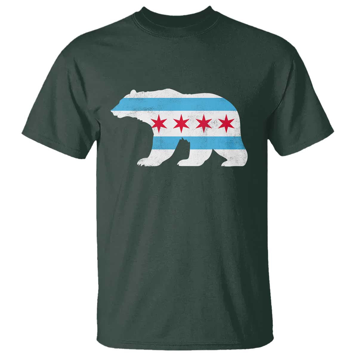 Vintage Chicago Flag Illinois State Bear Lover T Shirt TS11 Dark Forest Green Print Your Wear