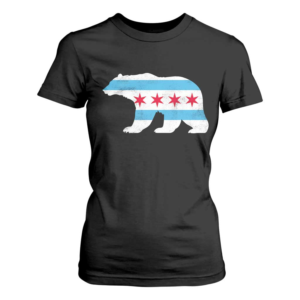 Vintage Chicago Flag Illinois State Bear Lover T Shirt For Women TS11 Black Print Your Wear