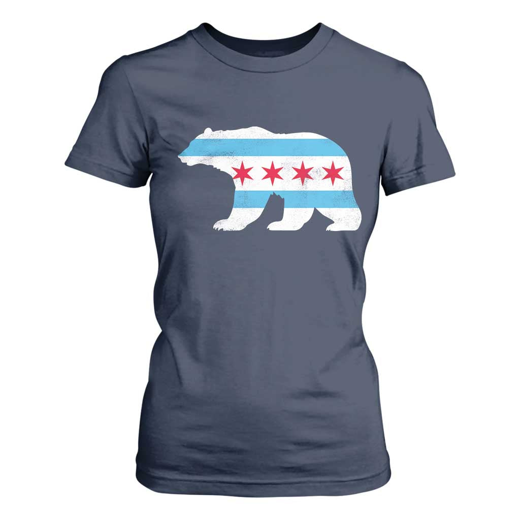 Vintage Chicago Flag Illinois State Bear Lover T Shirt For Women TS11 Navy Print Your Wear