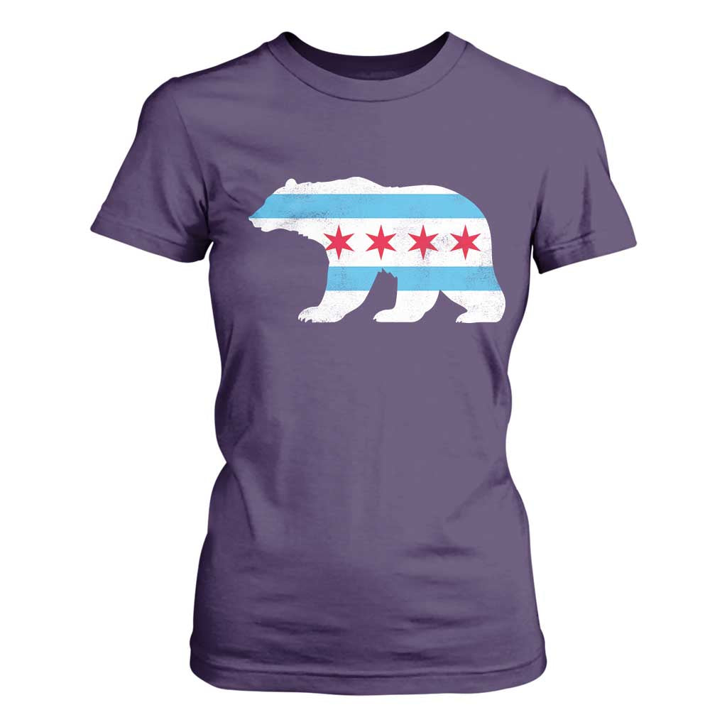 Vintage Chicago Flag Illinois State Bear Lover T Shirt For Women TS11 Purple Print Your Wear