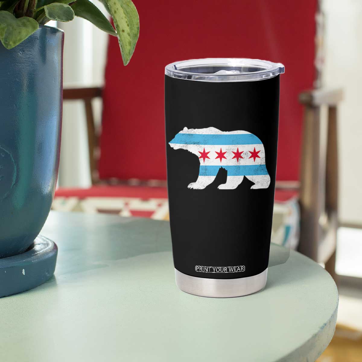 Vintage Chicago Flag Illinois State Bear Lover Tumbler Cup TS11 Print Your Wear