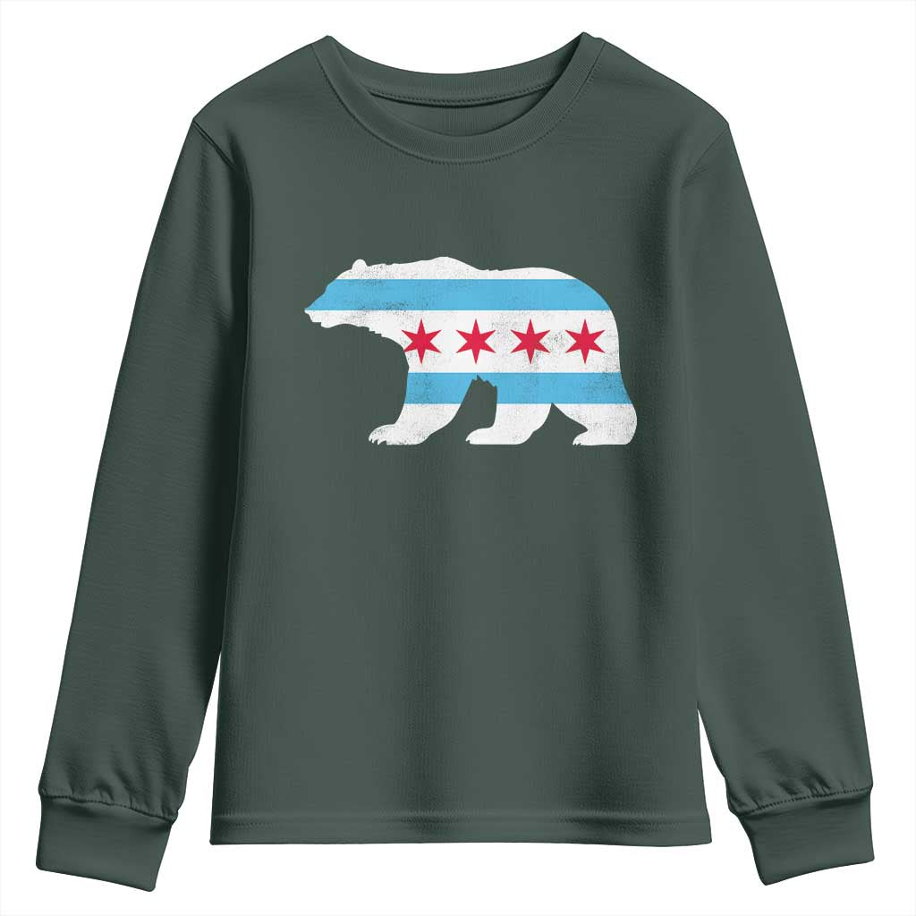 Vintage Chicago Flag Illinois State Bear Lover Youth Sweatshirt TS11 Dark Forest Green Print Your Wear